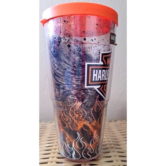 Harley Davidson Motor Cycles Tervis Tumbler 24 Oz Flame Fire Splatter Wings 2015 - Picture 4 of 8